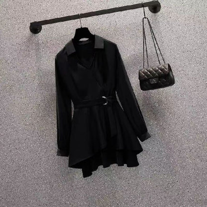 Large Size Women Casual Solid Color Long Sleeve V Neck Loose Shirt Blouse