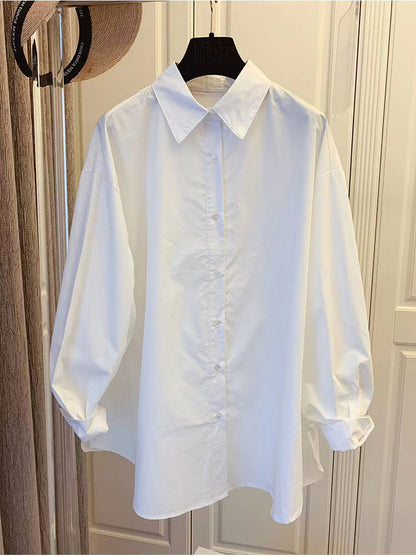 Women Solid Color Long Sleeve Cotton Casual Shirt Blouses