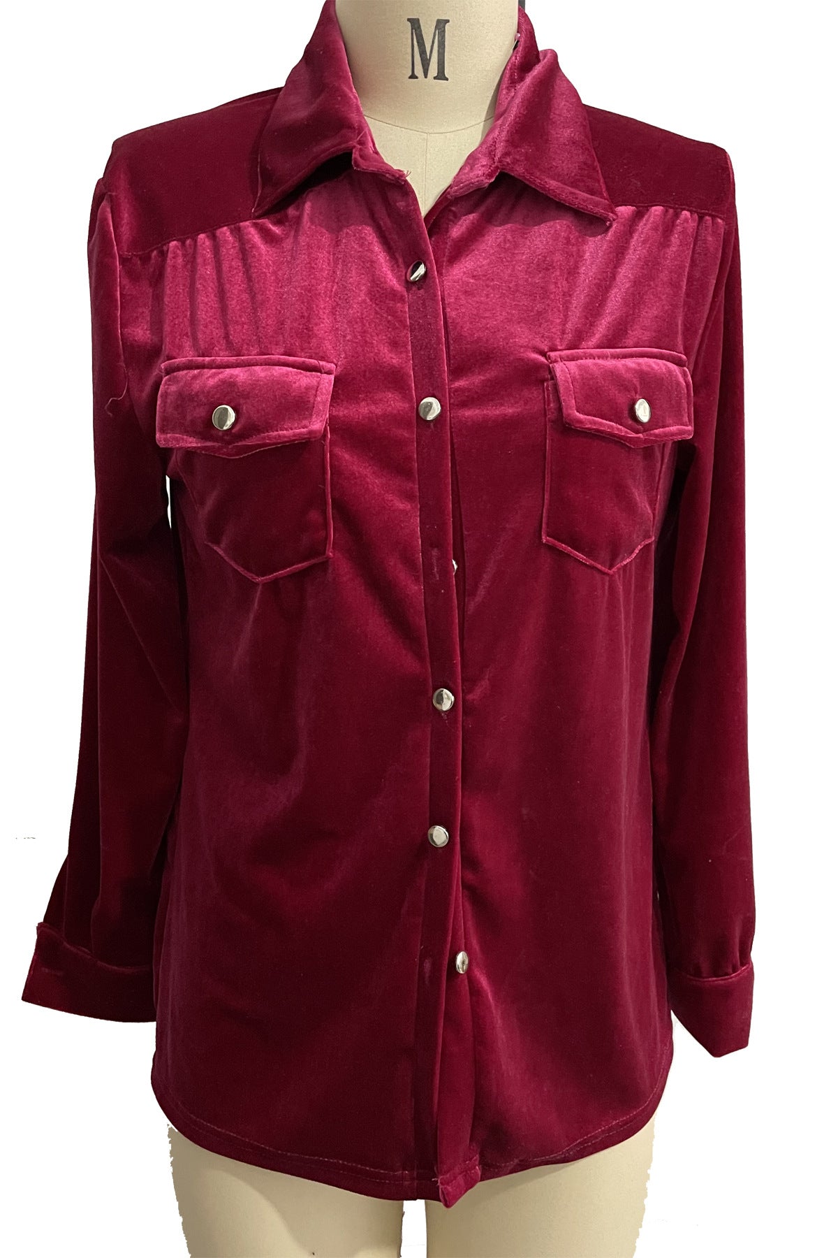 Loose Casual Vintage Gold Velvet Long Sleeve Shirt Women Western Blouse