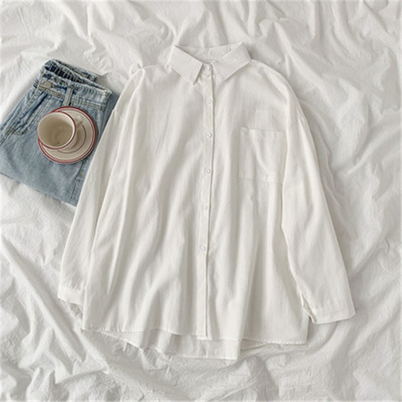 Solid Color Casual Basic Women Loose Long Sleeve Shirt Blouse