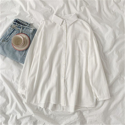 Solid Color Casual Basic Women Loose Long Sleeve Shirt Blouse