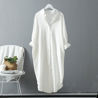 Women Casual Spring Loose Single-breasted Lapel Solid Color Blouse