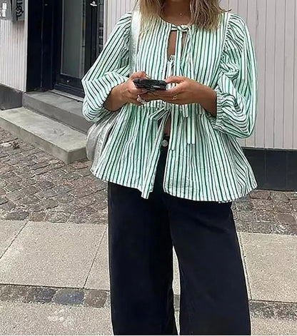Women Sweet Casual Strap Stripe Blouses