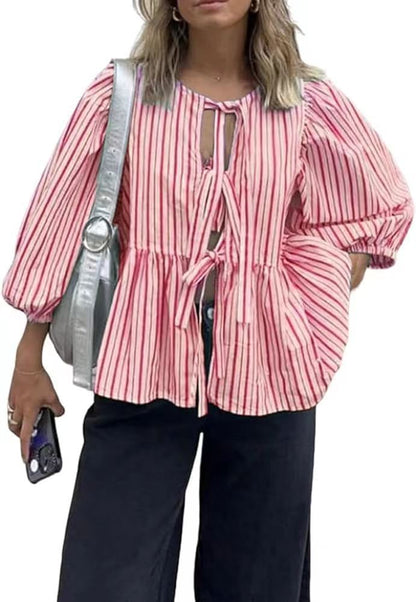 Women Sweet Casual Strap Stripe Blouses