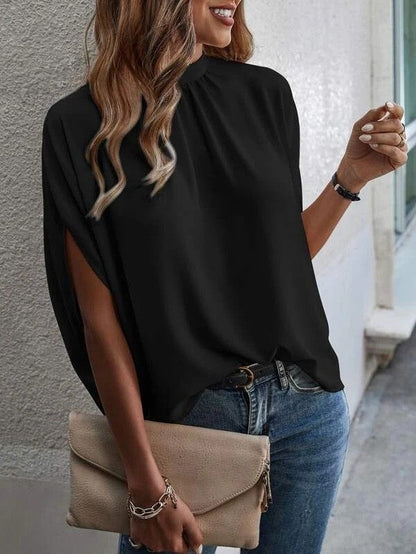 Women Summer Casual Fashion Solid Color Bat Sleeve Blouse