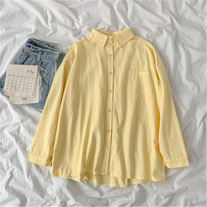 Solid Color Casual Basic Women Loose Long Sleeve Shirt Blouse