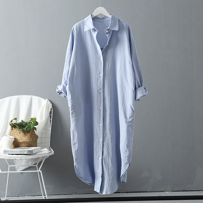 Women Casual Spring Loose Single-breasted Lapel Solid Color Blouse