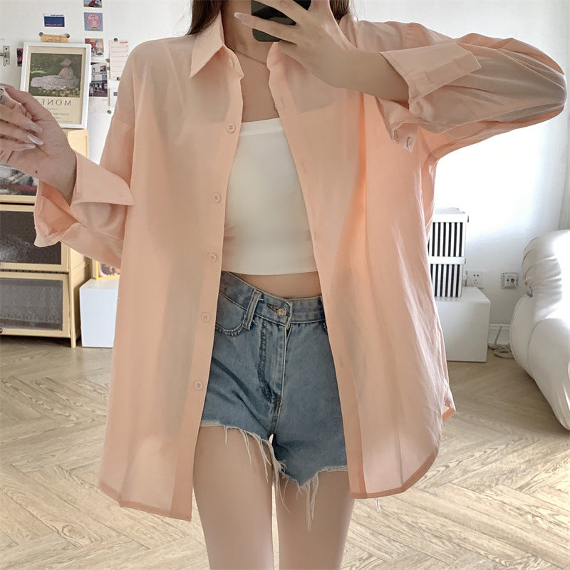 Women Basic Casual Long-Sleeved Shirt Loose Mid-Length Office Blouse