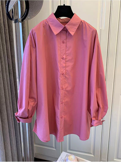 Women Solid Color Long Sleeve Cotton Casual Shirt Blouses