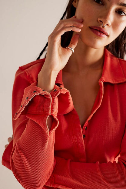 Women Fashion Casual Solid Color Long Sleeve Slim-Fit Lapel Single Breasted Blouse