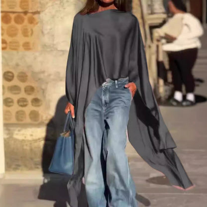 Women Casual Solid Color Irregular Long Sleeve Blouse