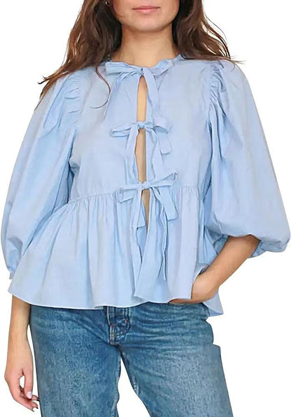 Women Sweet Casual Strap Stripe Blouses