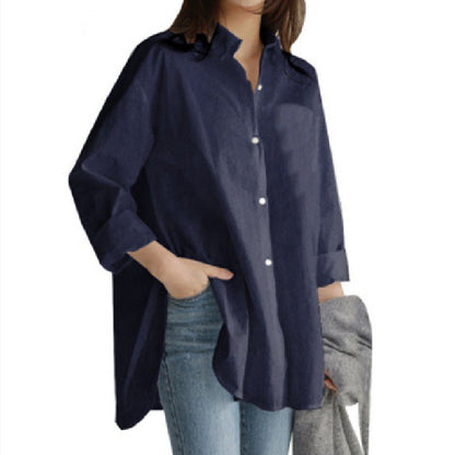 Women Casual Solid Color Loose Long Sleeve Blouses