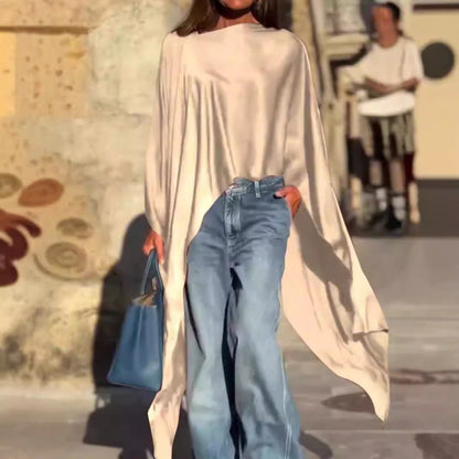 Women Casual Solid Color Irregular Long Sleeve Blouse