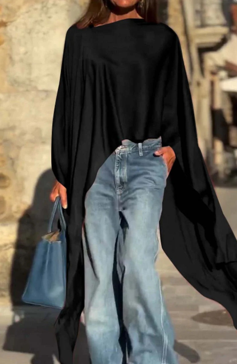 Women Casual Solid Color Irregular Long Sleeve Blouse