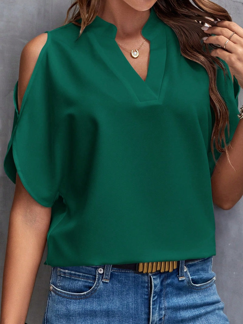 Women Casual Solid V-Neck Strapless Blouses