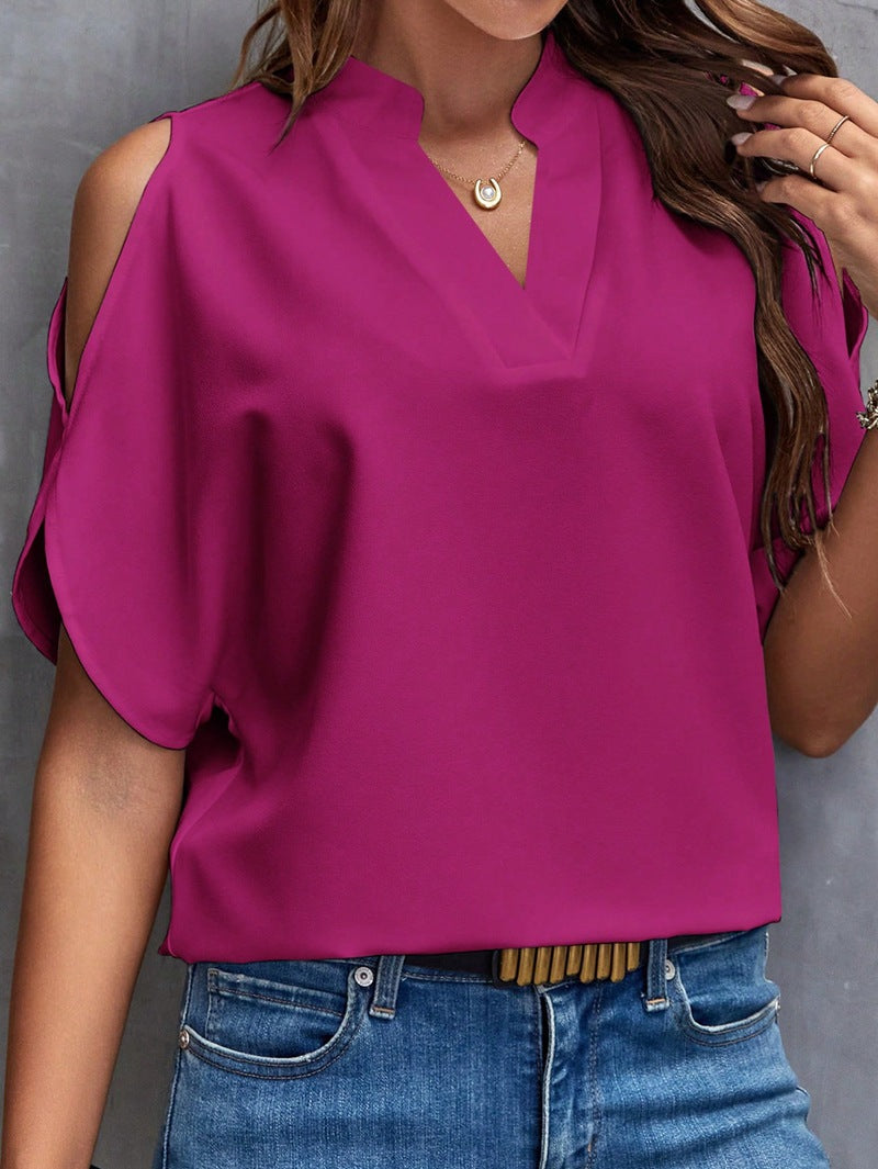 Women Casual Solid V-Neck Strapless Blouses