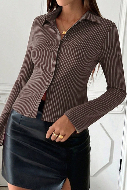 V Neck Striped Long Sleeve Blouse