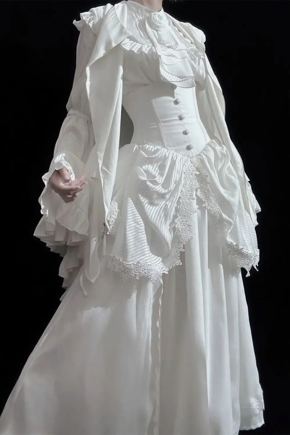 Gothic Light Lolita Long Flying Sleeve Vintage Blouse & Skirt Two Piece Set