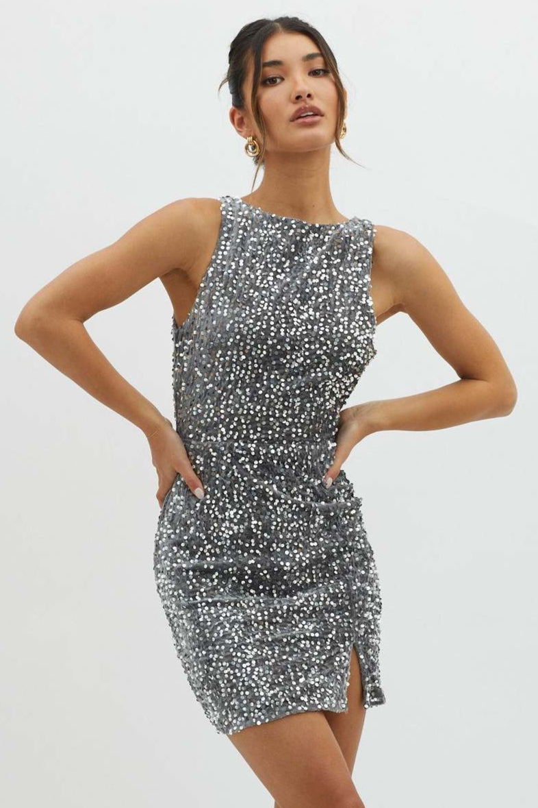 Backless Sleeveless Sequin Mini Dress