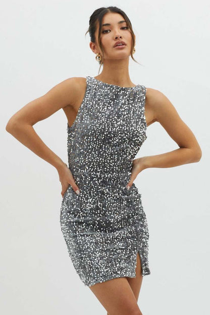 Backless Sleeveless Sequin Mini Dress