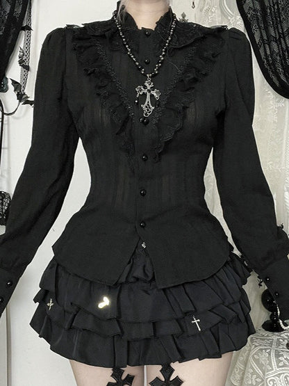Edgy Dark Slim Long Sleeve Blouse