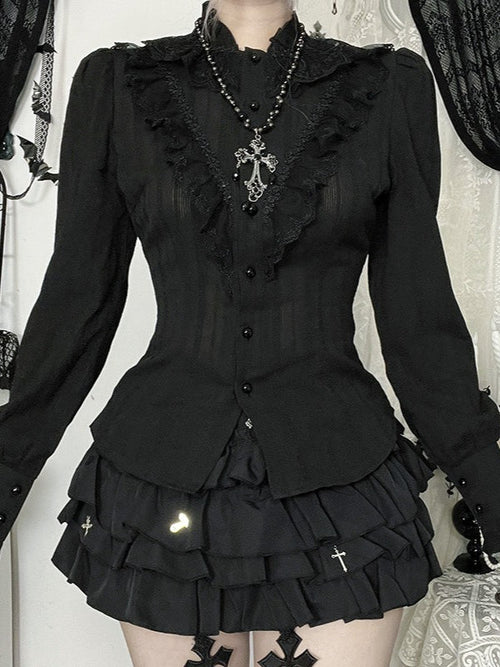 Edgy Dark Slim Long Sleeve Blouse