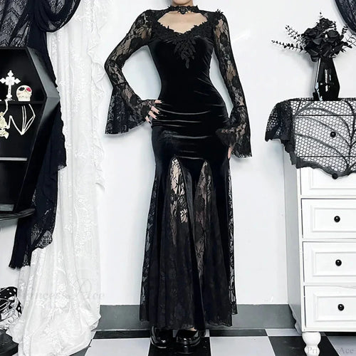 Gloomy Lace Fishtail Tiny Slim Midi Dress