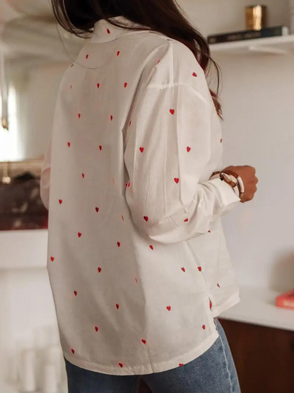 Women's Chic Heart Print Long Sleeve Blouse | Ideal for Spring/Summer