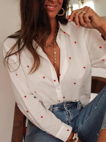 Women's Chic Heart Print Long Sleeve Blouse | Ideal for Spring/Summer