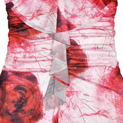 Halter ruffle rose print ruched backless cami mini dress  | Festival Outfits Women