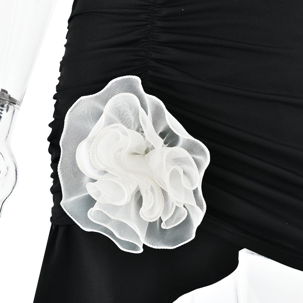 Halter ruched flower applique ruffle mini dress  | Festival Outfits Women