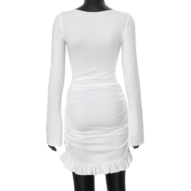 Long sleeve crewneck ruched mini dress  | Festival Outfits Women