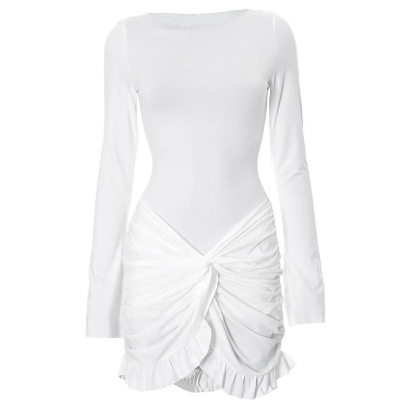Long sleeve crewneck ruched mini dress  | Festival Outfits Women