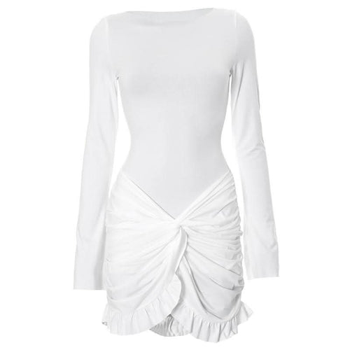 Long sleeve crewneck ruched mini dress  | Festival Outfits Women