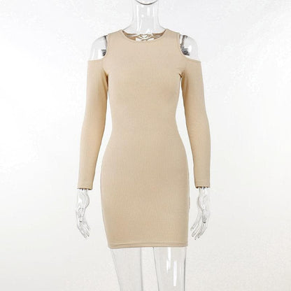 Long sleeve solid hollow out lace up self tie cut out mini dress