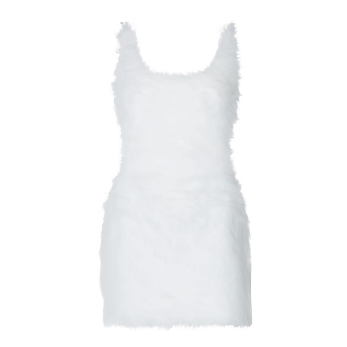 U neck fluffy zip-up backless cami mini dress  | Festival Outfits Women