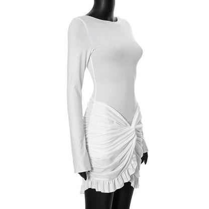 Long sleeve crewneck ruched mini dress  | Festival Outfits Women