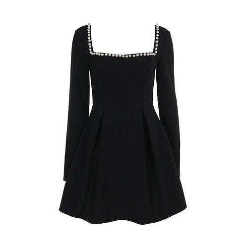 Square neck long sleeve beaded mini dress  | Festival Outfits Women