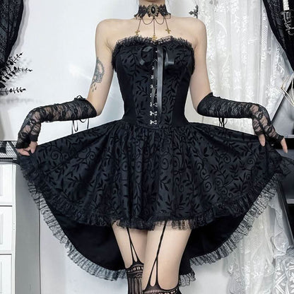 Sweetheart neck lace hem ruffle button mini dress  | Festival Outfits Women