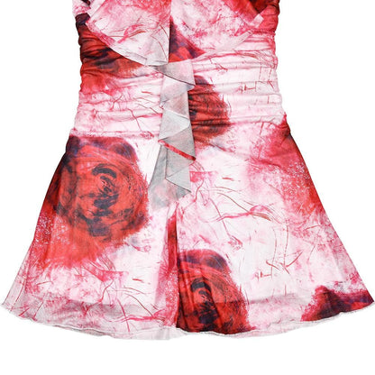 Halter ruffle rose print ruched backless cami mini dress  | Festival Outfits Women