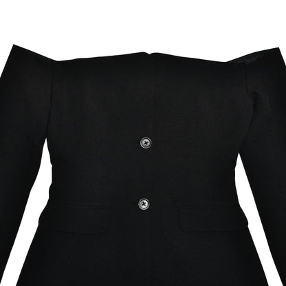 Long sleeve off shoulder button pocket mini dress  | Festival Outfits Women