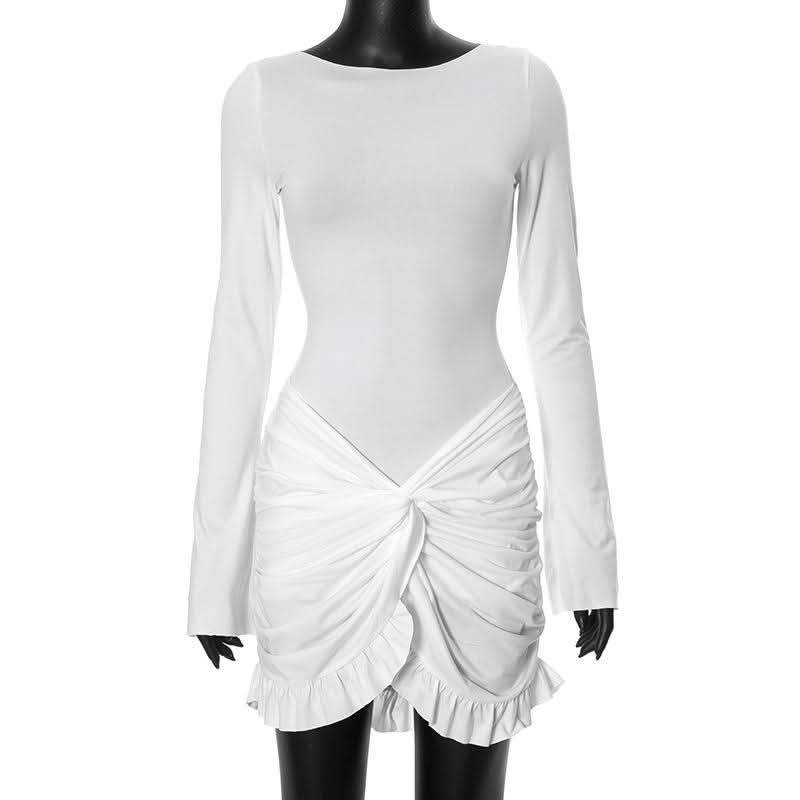 Long sleeve crewneck ruched mini dress  | Festival Outfits Women