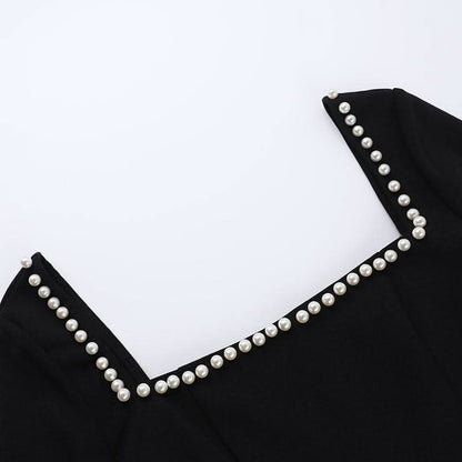 Square neck long sleeve beaded mini dress  | Festival Outfits Women