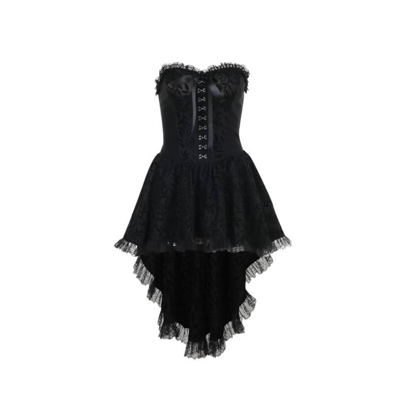 Sweetheart neck lace hem ruffle button mini dress  | Festival Outfits Women