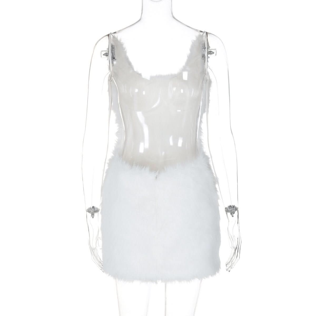 U neck fluffy zip-up backless cami mini dress  | Festival Outfits Women