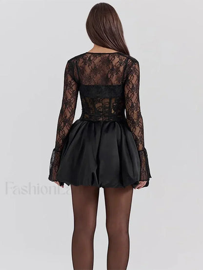 Lace Bandage See-Through Mini Dress