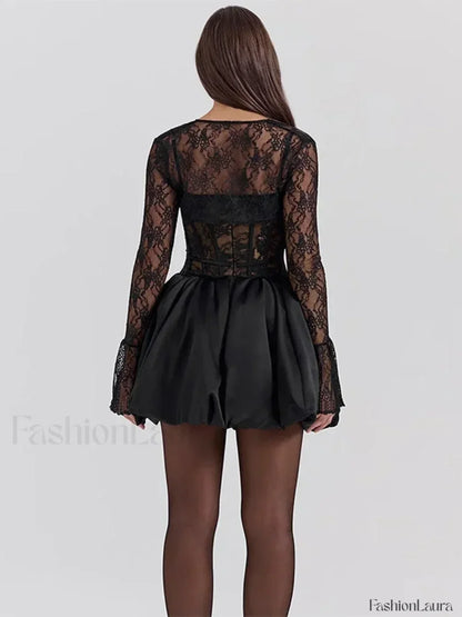 Lace Bandage See-Through Mini Dress
