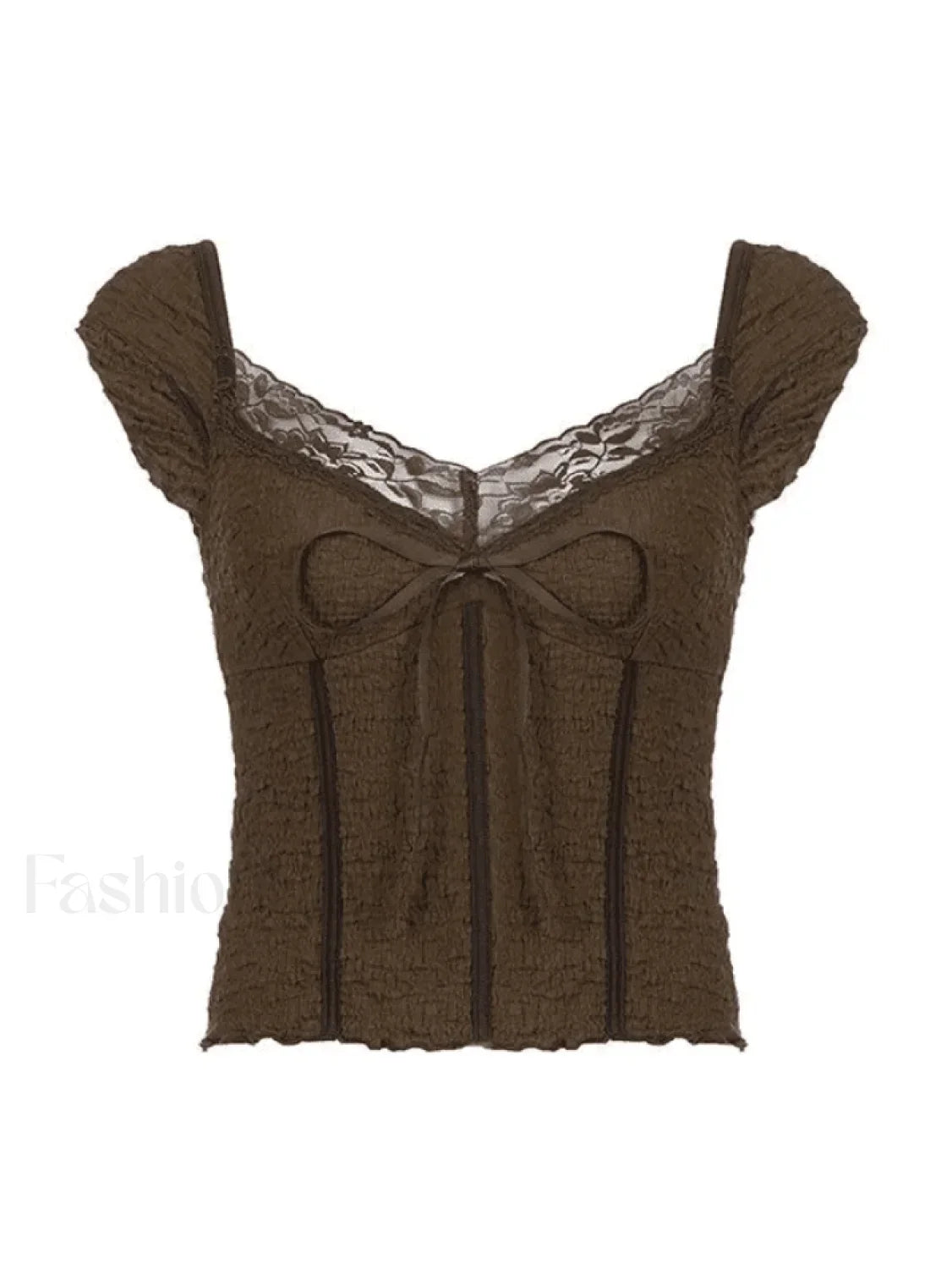 Lace Trim Crinkle Cropped Blouse
