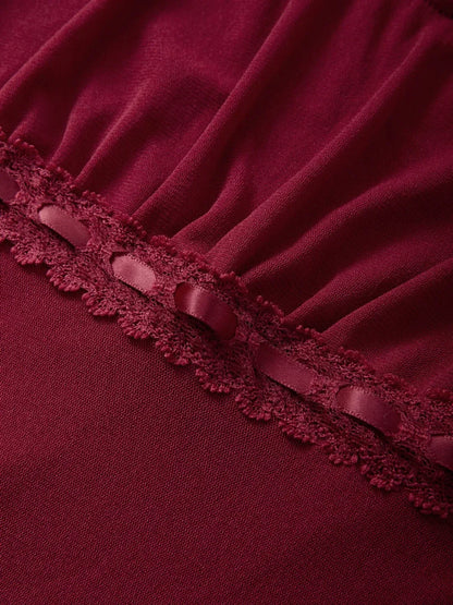 Lace Trim Tie Front Long Sleeve Blouse